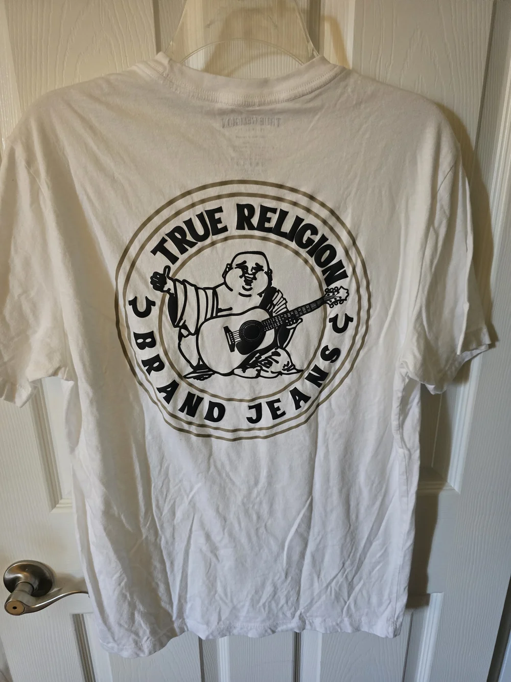 True Religion White Graphic Tee with Buddha Logo Mens Large